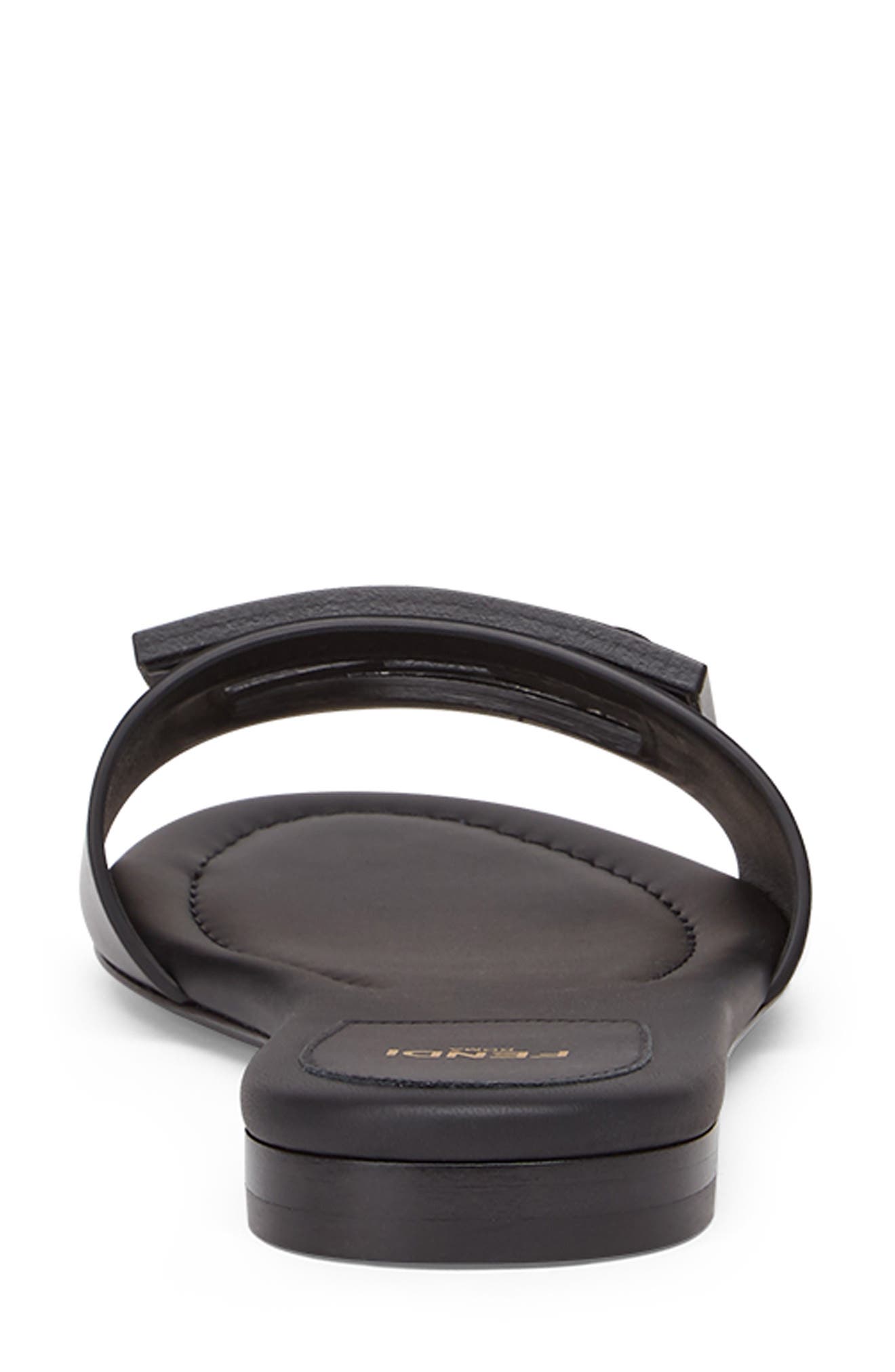 Fendi Signature Logo Slide Sandal, Alternate, color, Black