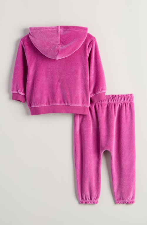 Tucker + Tate Bow Embroidered Velour Full Zip Hoodie & Joggers Set In Pink