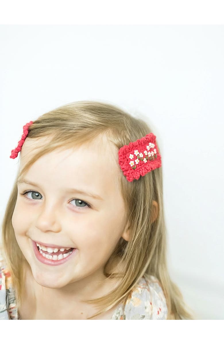 Puttisu 2pc Hand-Crocheted Floral Clip Set, Alternate, color, Red