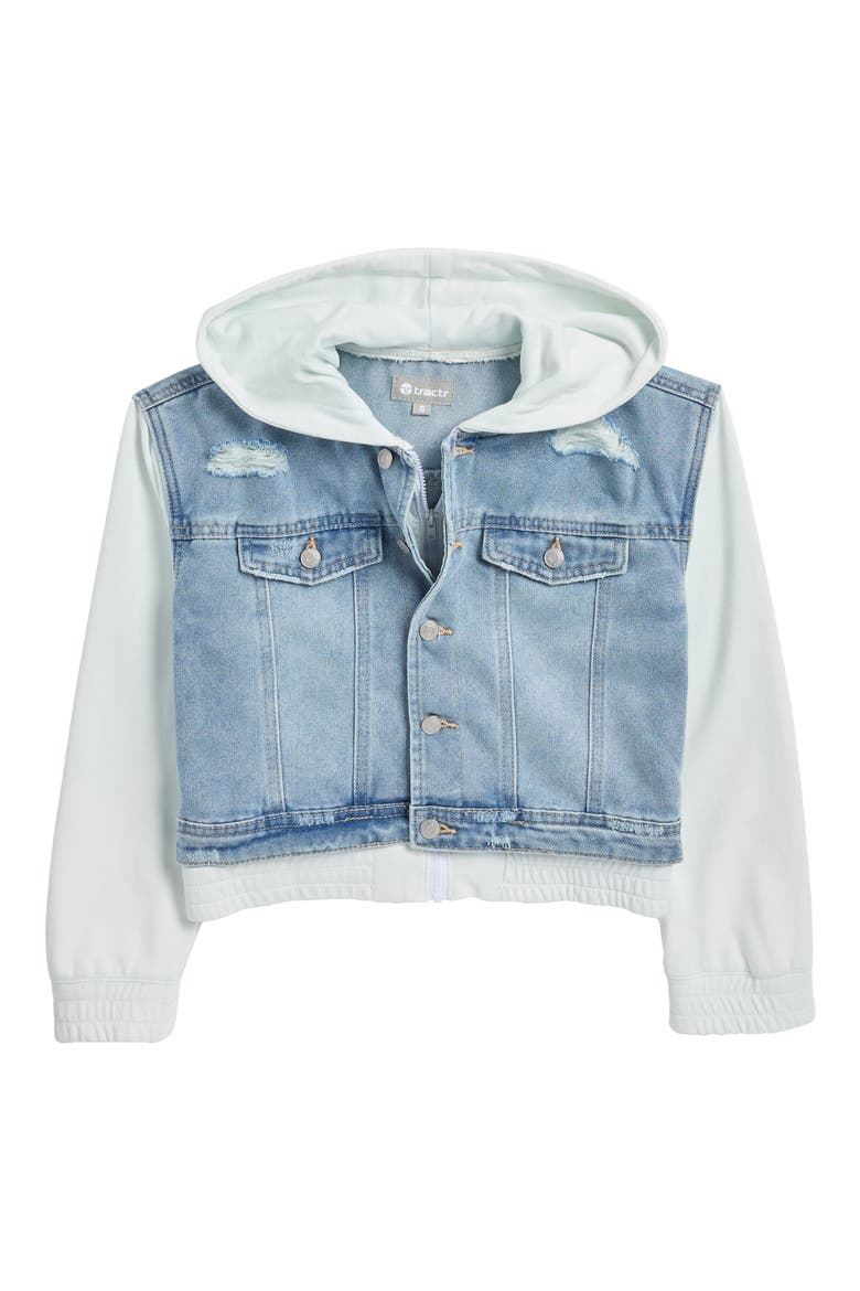 Kids' Denim & French Terry Hooded Jacket, Main, color, LITE INDIGO