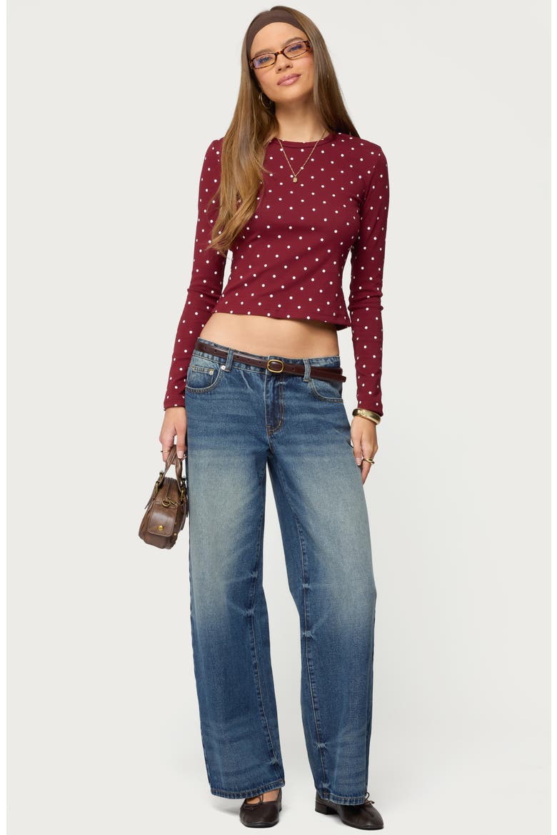Daliya Polka Dot Long Sleeve Crop Shirt, Alternate, color, BURGUNDY