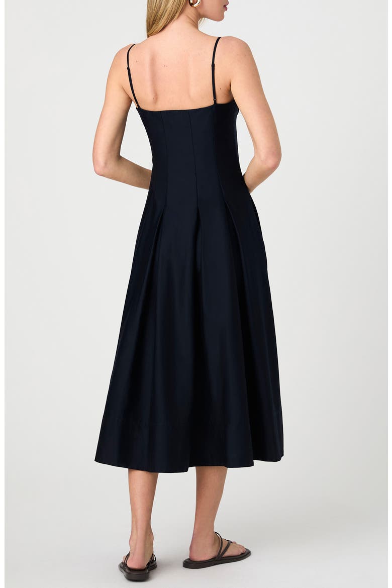 Pleated Stretch Cotton Sateen Midi Dress, Alternate, color, MARINE