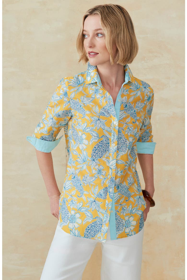 Britt Button Front Shirt, Alternate, color, YELLOW/ BLUE/ OFF WHITE