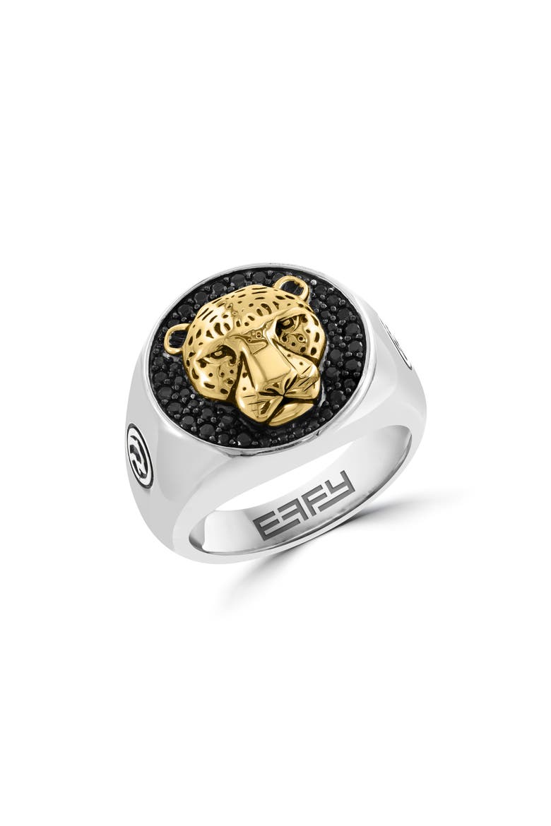 Two-Tone Pavé Black Spinel Cheetah Signet Ring, Main, color, BLACK