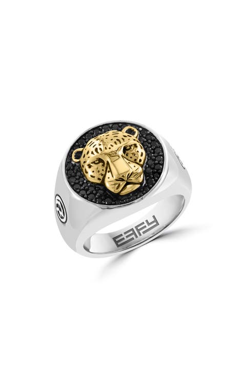 Two-Tone Pavé Black Spinel Cheetah Signet Ring