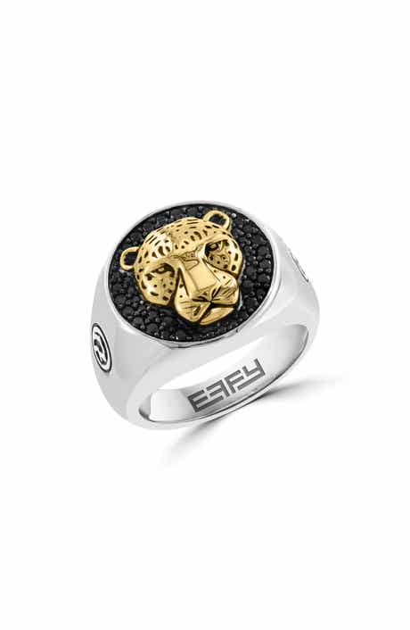 EFFY Two-Tone Pavé Black Spinel Cheetah Signet Ring