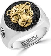 EFFY Two-Tone Pavé Black Spinel Cheetah Signet Ring