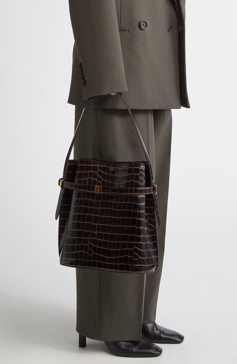 TOTEME Belted Croc Embossed Leather Bucket Bag, Alternate, color,