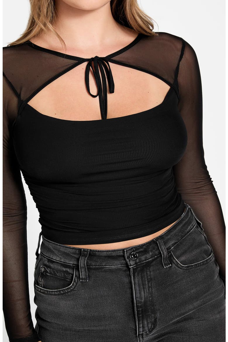Lauryn Long Sleeve Mesh Crop Top, Alternate, color, JBLACK-BLACK