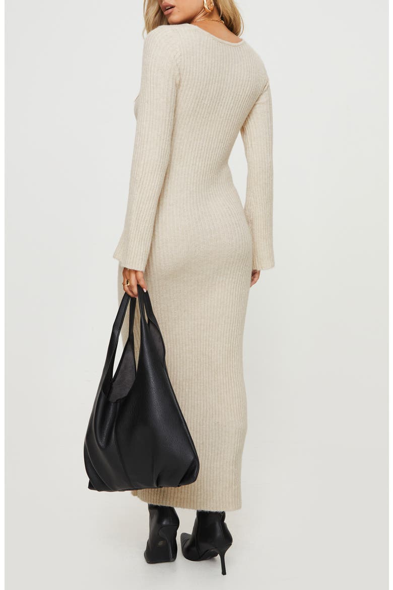 Malletti Long Sleeve Rib Maxi Sweater Dress, Alternate, color, BEIGE