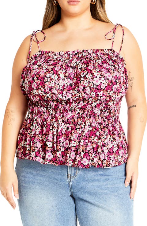 Lyla Floral Tie Strap Peplum Tank (Plus)