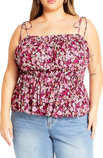 City Chic Lyla Floral Tie Strap Peplum Tank In Multi