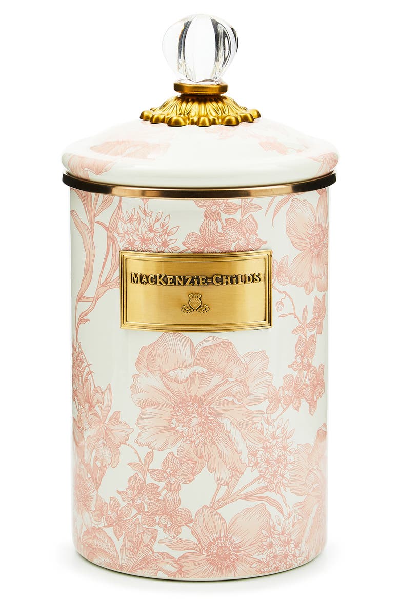 Rosy English Garden Large Enameled Steel Canister, Main, color, ROSY