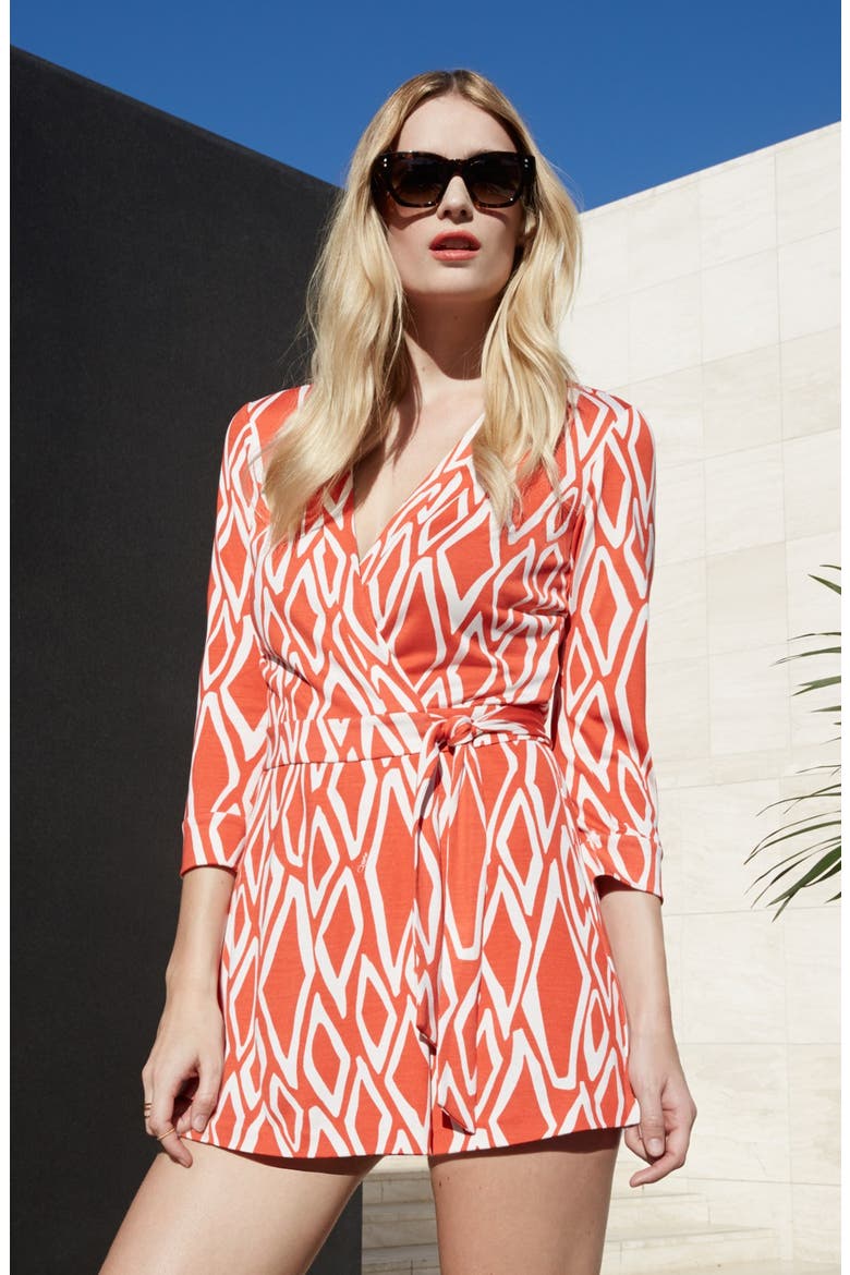 'Celeste' Silk Jersey Romper, Alternate, color, IKAT STAMP CORAL