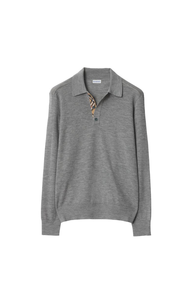 Burberry Long-sleeve Wool Polo Shirt, Alternate, color, Grey