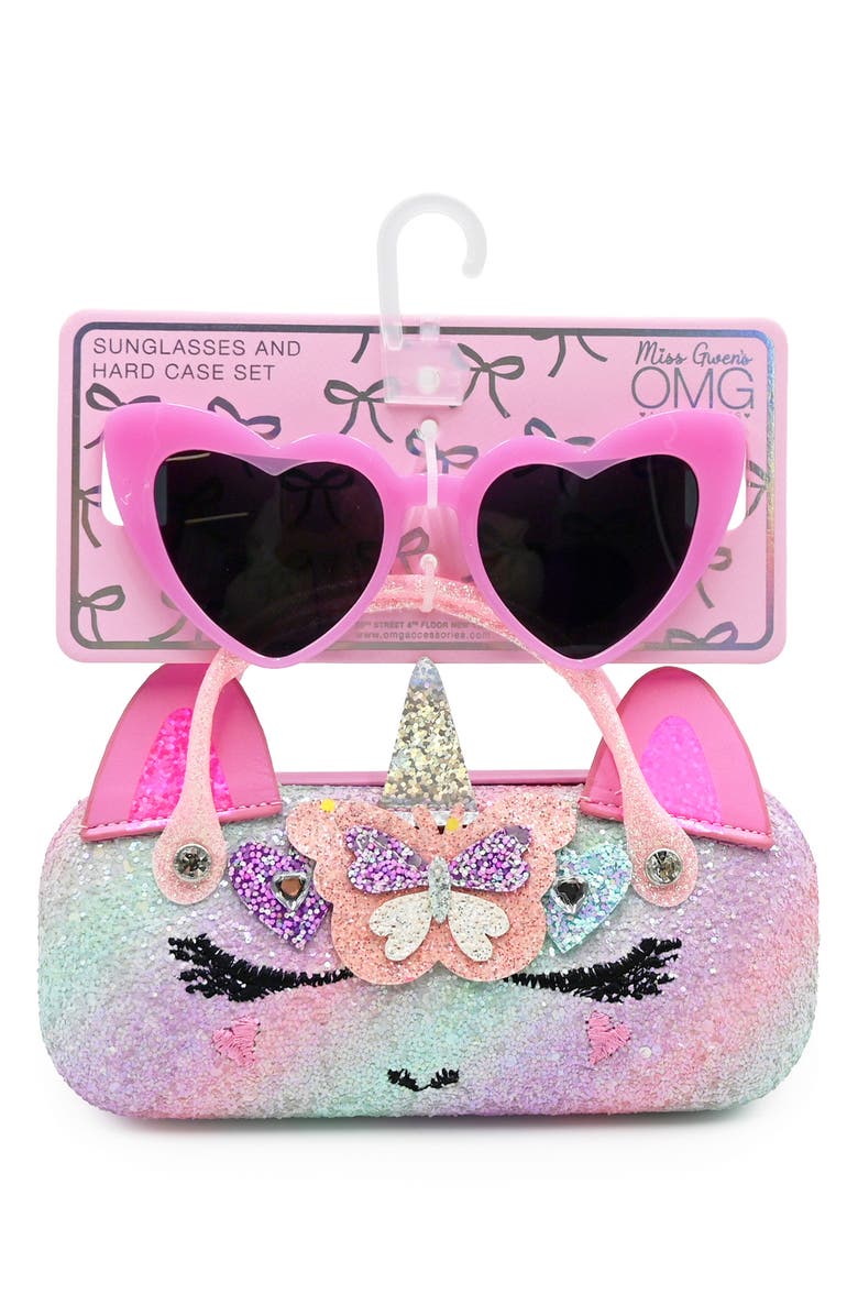 OMG Accessories Sunglasses with Butterfly Glitter Case, Alternate, color, Bubble Gum