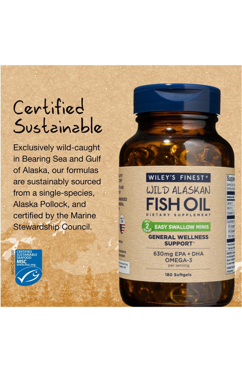 Wiley's Finest Easy Swallow Omega-3 Fish Oil 180 Mini Softgels, Alternate, color, NO COLOR