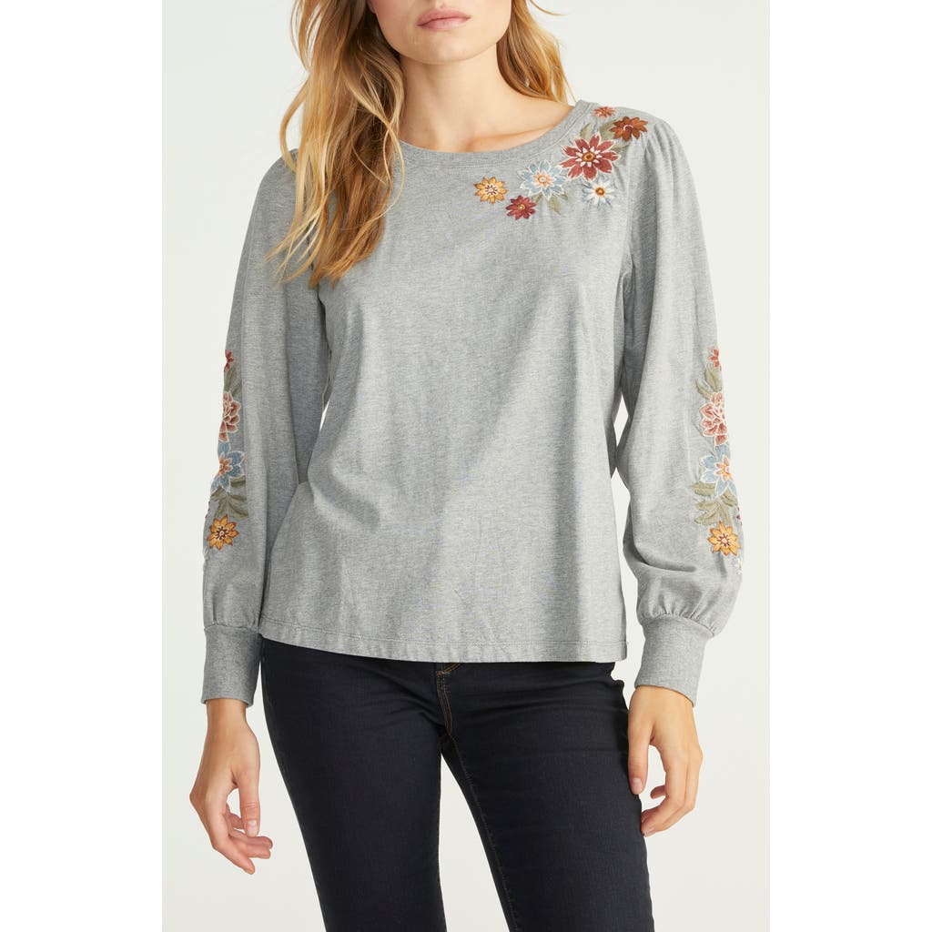 Driftwood Clare X Neptune Floral Embroidered Long Sleeve T-shirt In Grey