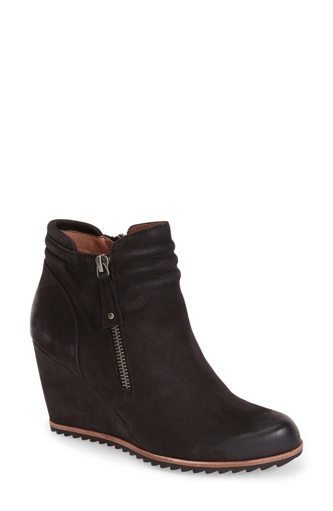 'Ashton' Wedge Ankle Bootie, Main, color, BLACK LEATHER