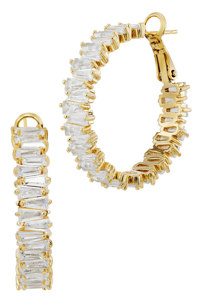 Baguette Cut Hoop Earrings, Main, color, YELLOW