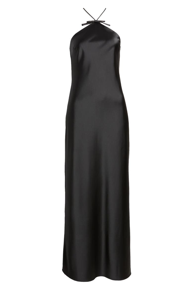 Araceli Halter Strap Satin Slipdress, Alternate, color, BLACK