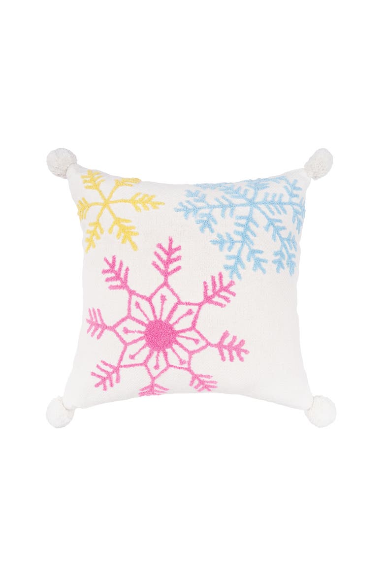 Snowflakes 100% Cotton Boho Christmas Accent Throw Pillow w/ Tassels 20" x 20", Main, color, Blue