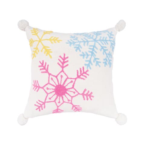 Snowflakes 100% Cotton Boho Christmas Accent Throw Pillow w/ Tassels 20" x 20"