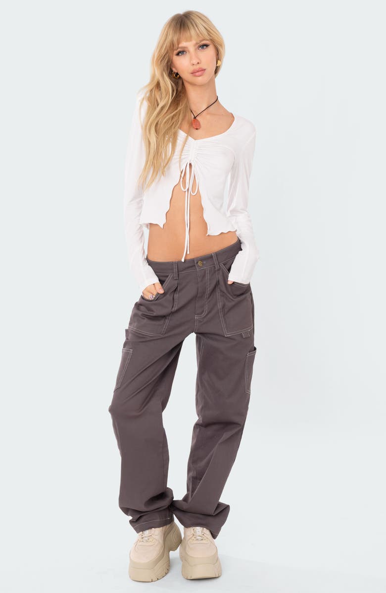 EDIKTED Della Ruched Long Sleeve Top, Alternate, color,