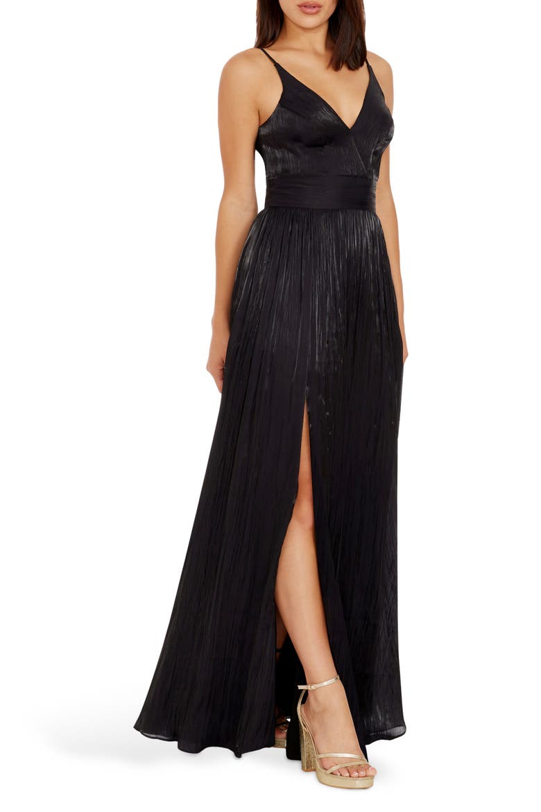 Danae Crinkle A-Line Gown, Alternate, color, BLACK