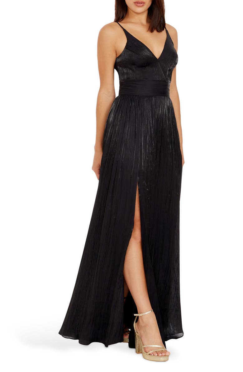 Dress the Population Danae Crinkle A-Line Gown, Alternate, color, Black