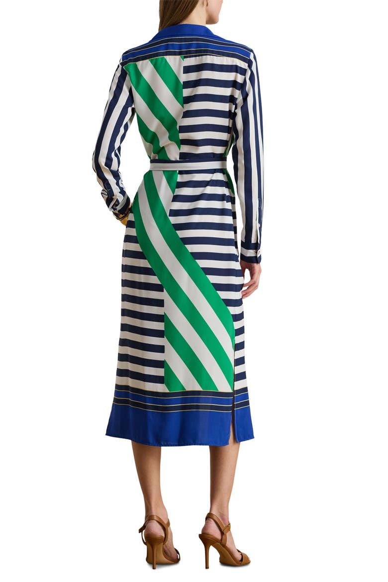 Stripe Tie Waist Midi Shirtdress, Alternate, color, NAVY BLUE/ WHITE/ GREEN