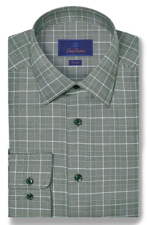 Trim Fit Twill Glen Check Cotton Dress Shirt