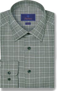 David Donahue Trim Fit Twill Glen Check Cotton Dress Shirt
