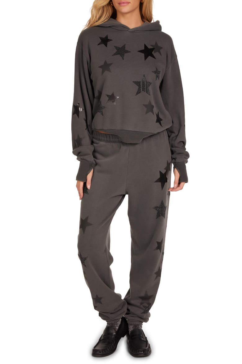 Lainey Black Crystal Multi Stars Hoodie, Alternate, color, Pigment Black