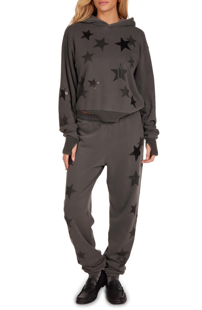 Lauren Moshi Lainey Black Crystal Multi Stars Hoodie, Alternate, color, Pigment Black