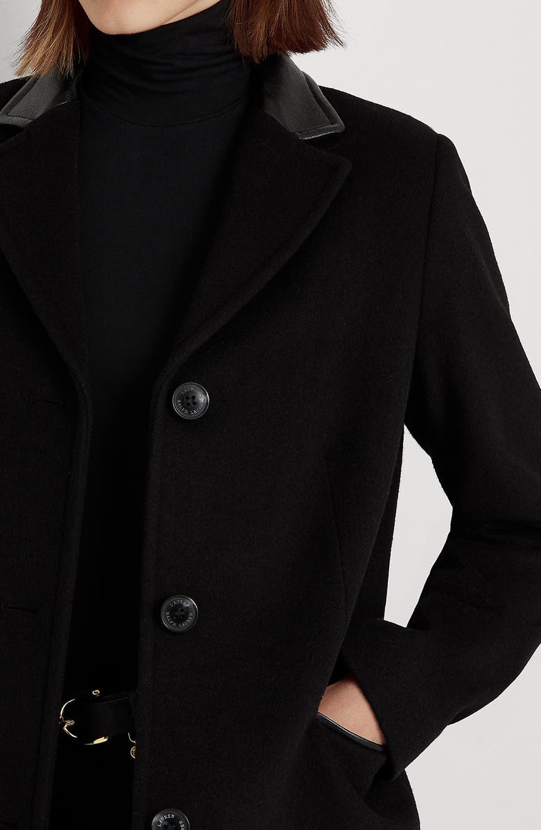 Lauren Ralph Lauren Faux Leather Trim Wool Blend Coat, Alternate, color,