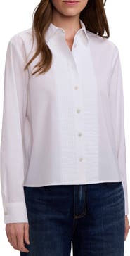 Foxcroft Jodie Pintuck Pleat Stretch Cotton Button-Up Shirt