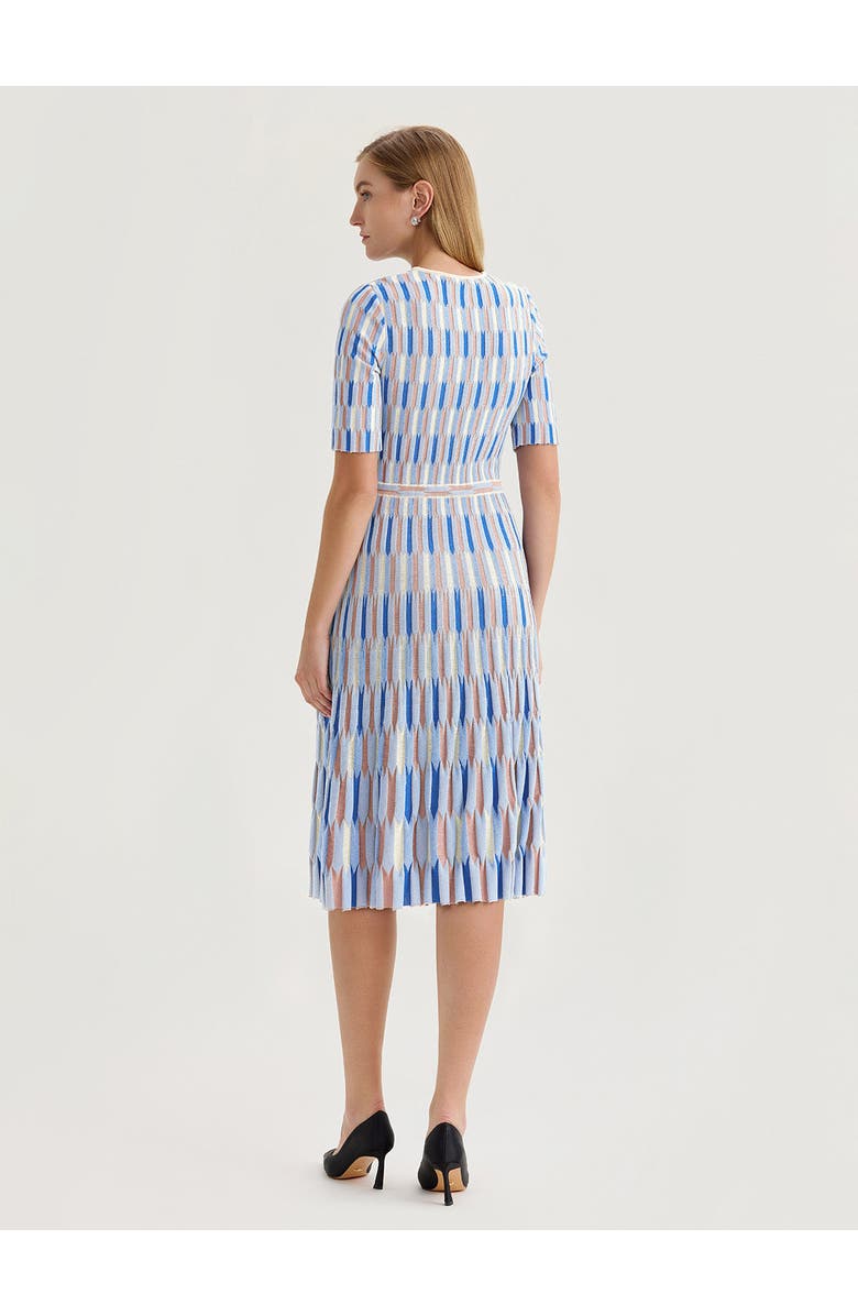 Misook Fit & Flare Geometric Soft Knit Midi Dress, Alternate, color, Biscotti/Aegean Blue