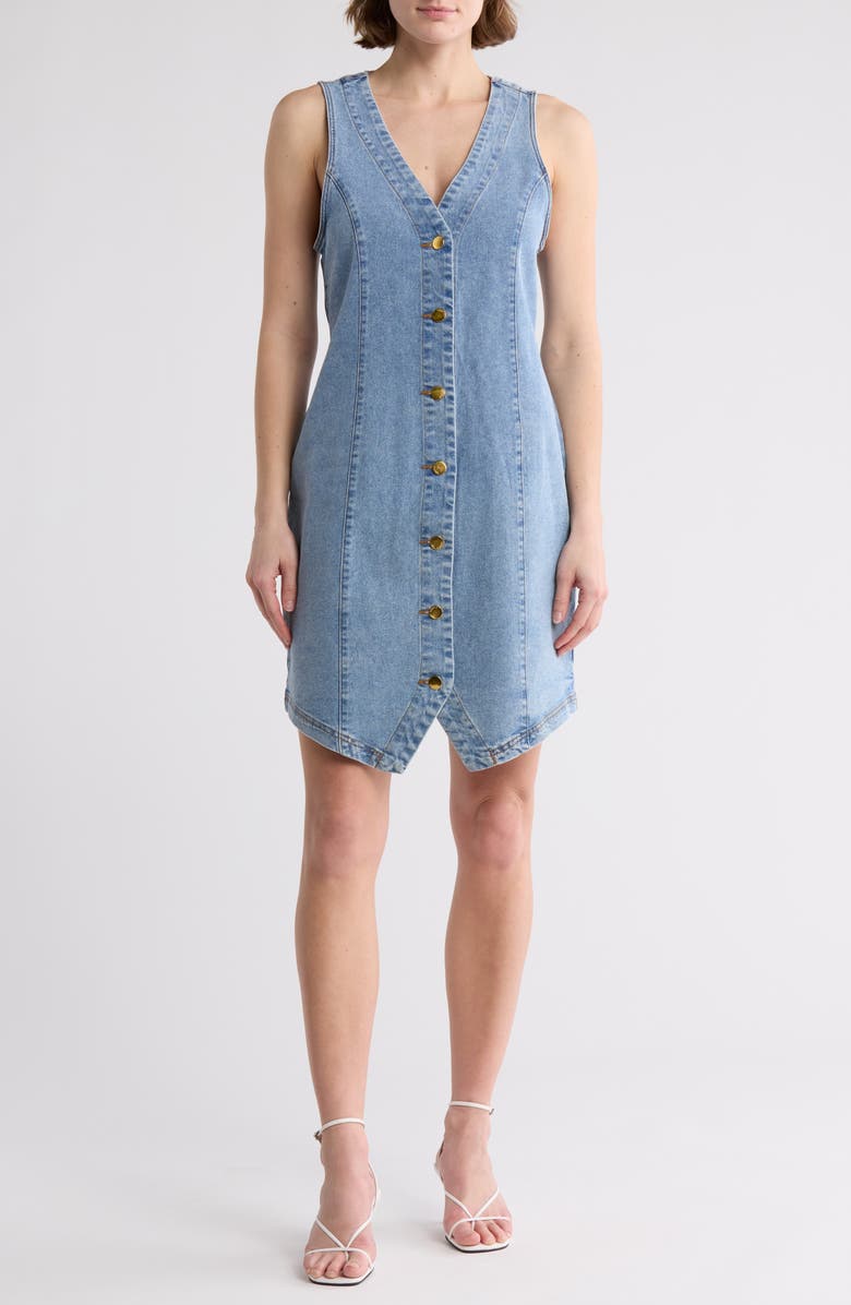 Vigoss Denim Buttoned Dress, Main, color, Light Wash