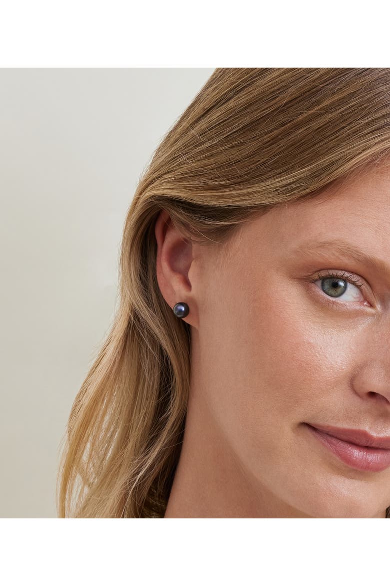 7.5-8.0mm Black Akoya Round Pearl Stud Earrings, Alternate, color, Black Pearl - White Gold