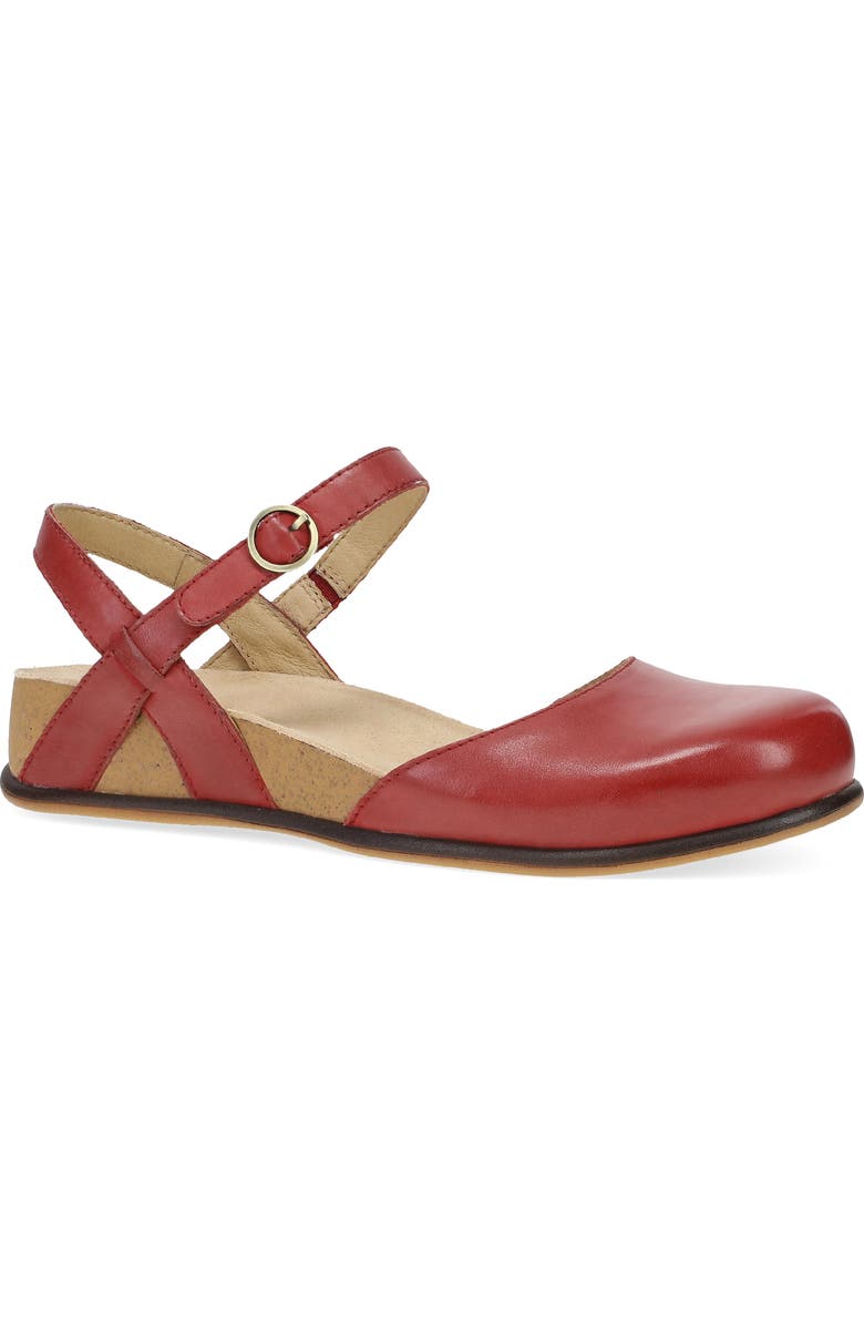 Dansko Christine Maryjane Flat, Main, color, Red Burnished Nappa