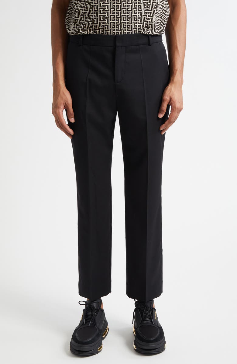 Balmain Tailored Straight Leg Wool Pants, Main, color, Black