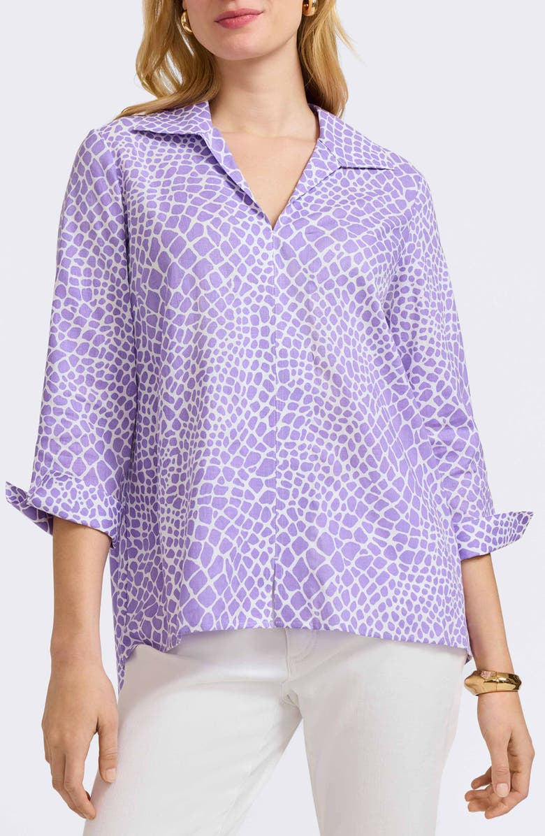 Foxcroft Agnes Print Three-Quarter Sleeve Popover Top, Main, color, Amethyst/ White