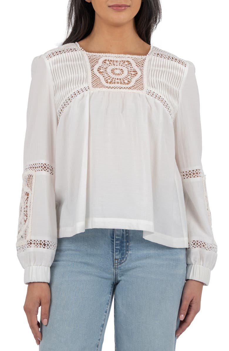 KUT from the Kloth Dua Pleated Lace Inset Top, Main, color, 