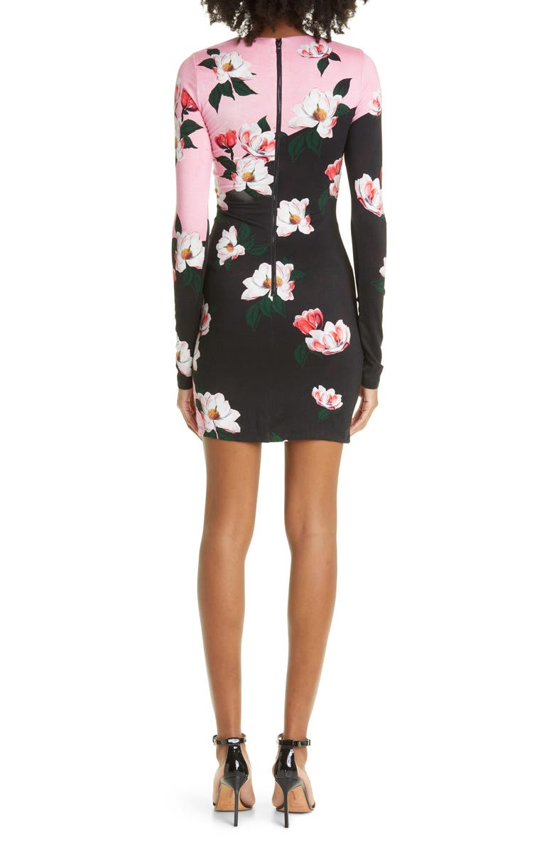 Alice + Olivia Delora Floral Long Sleeve Knit Minidress, Alternate, color, 
