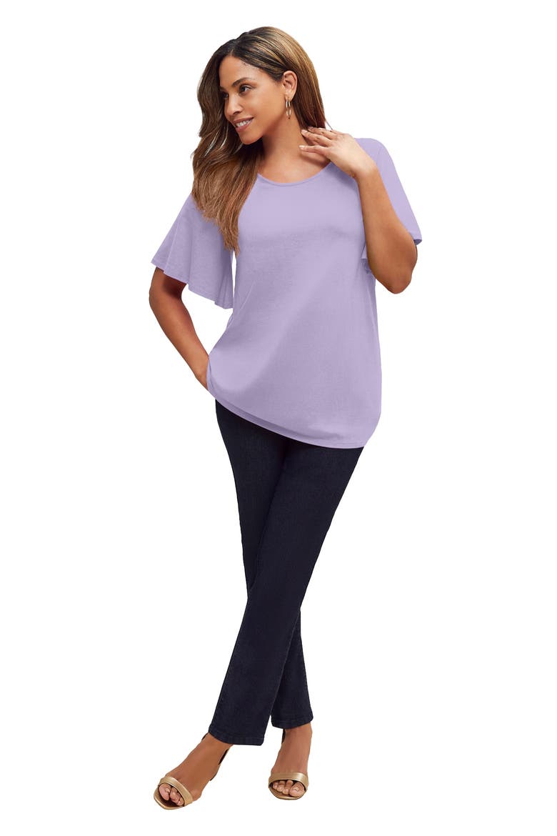 Stretch Knit Flutter Sleeve Tunic, Main, color, PALE LILAC