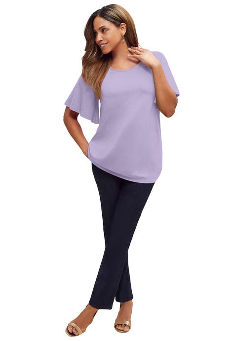 Stretch Knit Flutter Sleeve Tunic