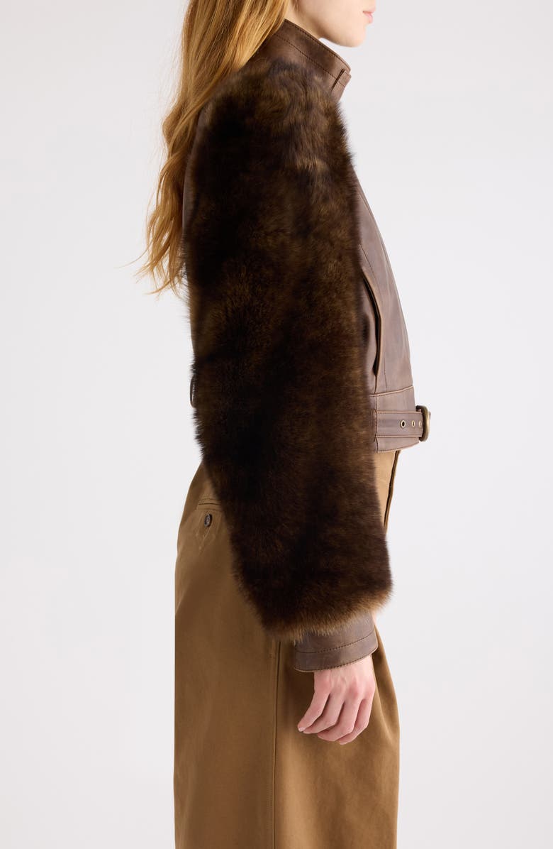 Chloé Leather & Genuine Shearling Moto Jacket, Alternate, color, Bourbon Brown