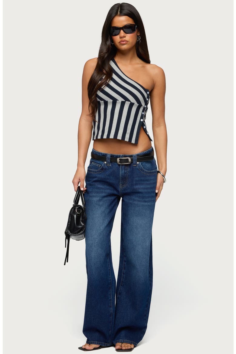 Stripe Side Button One-Shoulder Top, Alternate, color, NAVY-AND-GRAY