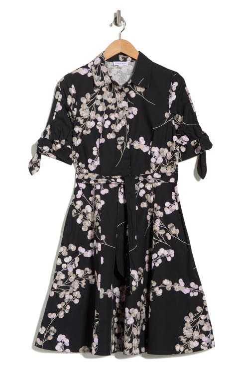 Floral Short Sleeve Tie Cotton Shirtdress
